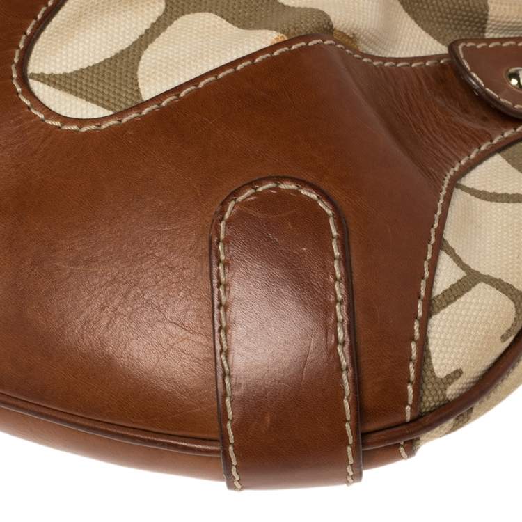 Pre Owned Valentino Brown/Cream Canvas and Leather Hobo