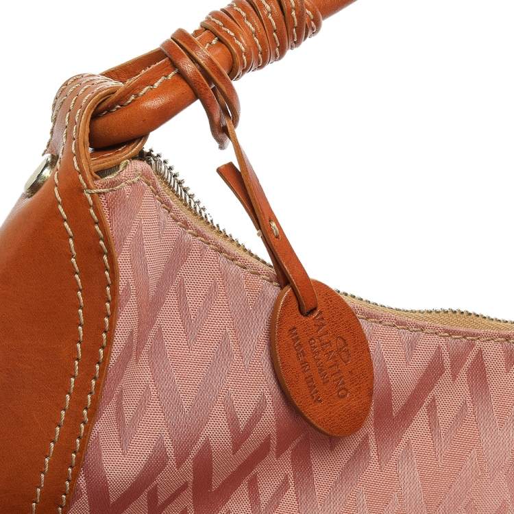 Pre Owned Valentino Pink/Brown Canvas and Leather Hobo 