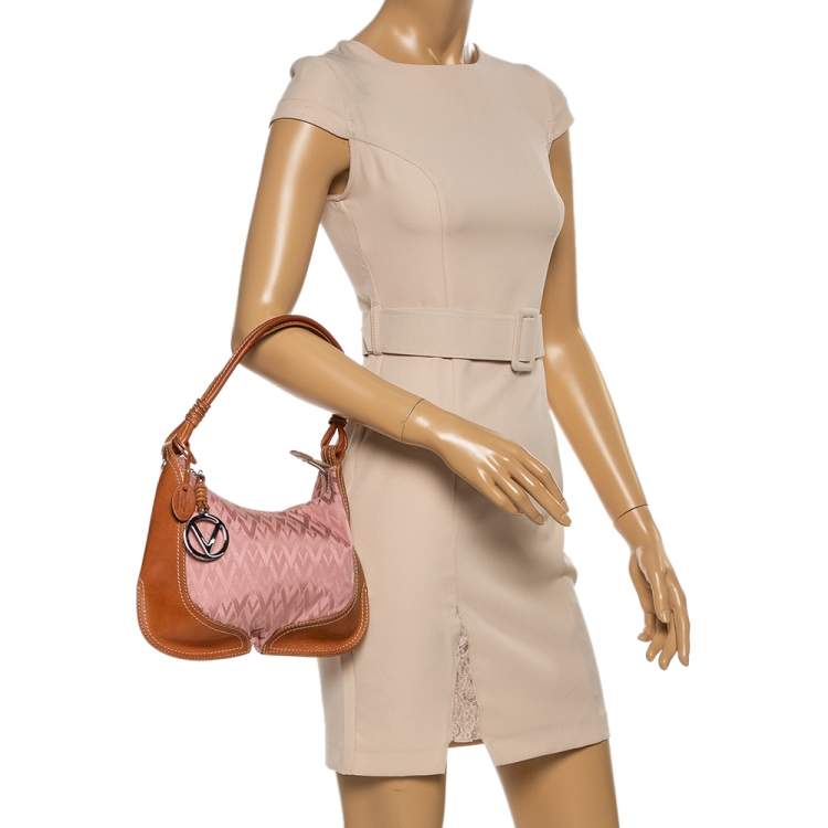 Pre Owned Valentino Pink/Brown Canvas and Leather Hobo 