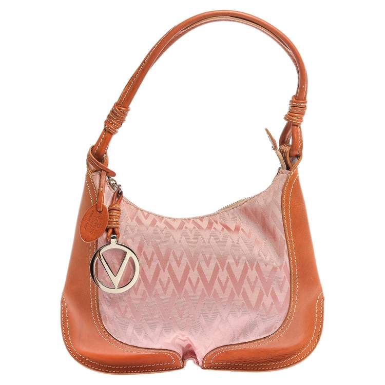 Pre Owned Valentino Pink/Brown Canvas and Leather Hobo 
