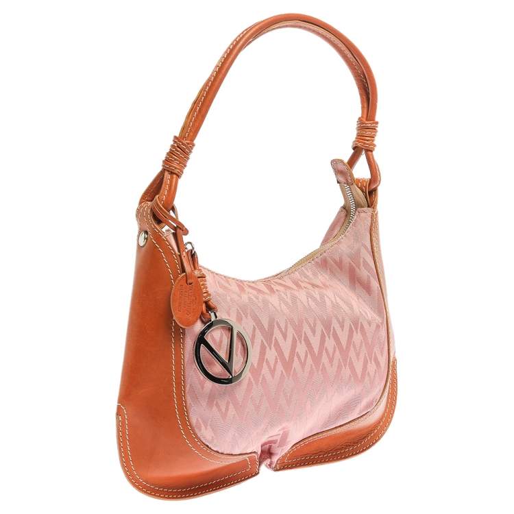 Pre Owned Valentino Pink/Brown Canvas and Leather Hobo 