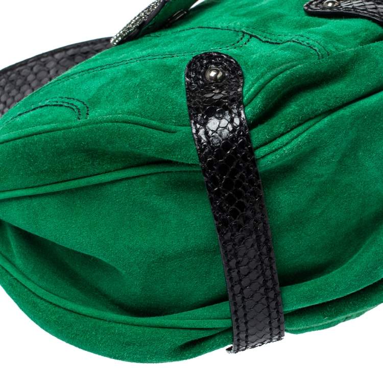 Pre Owned Valentino Green/Black Suede and Python VRing Embellished Hobo