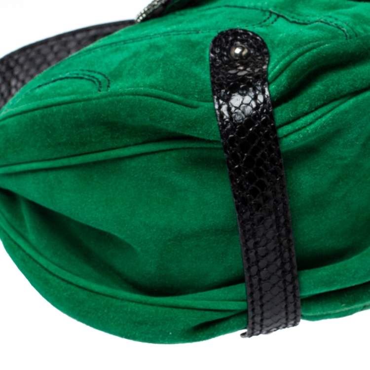Pre Owned Valentino Green/Black Suede and Python VRing Embellished Hobo