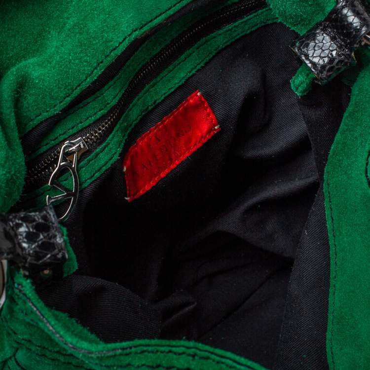 Pre Owned Valentino Green/Black Suede and Python VRing Embellished Hobo