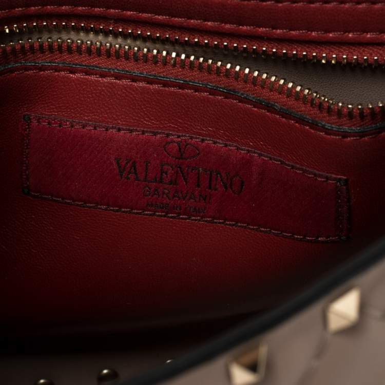Pre Owned Valentino Old Rose Leather Medium Rockstud Spike Top Handle Bag