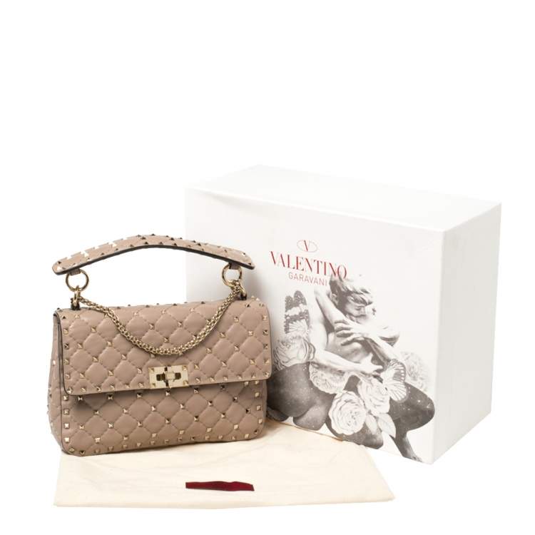 Pre Owned Valentino Old Rose Leather Medium Rockstud Spike Top Handle Bag