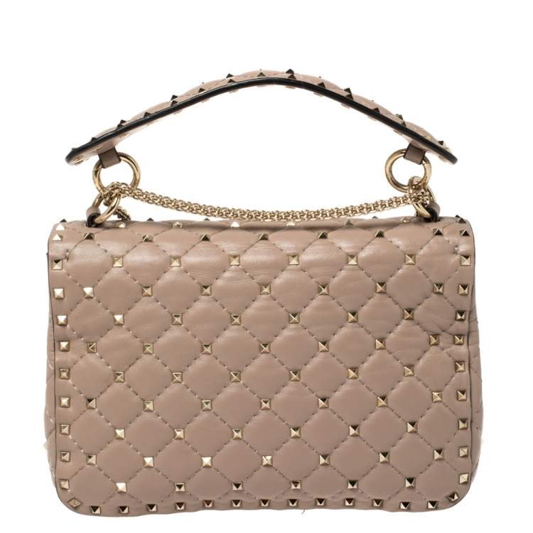 Pre Owned Valentino Old Rose Leather Medium Rockstud Spike Top Handle Bag