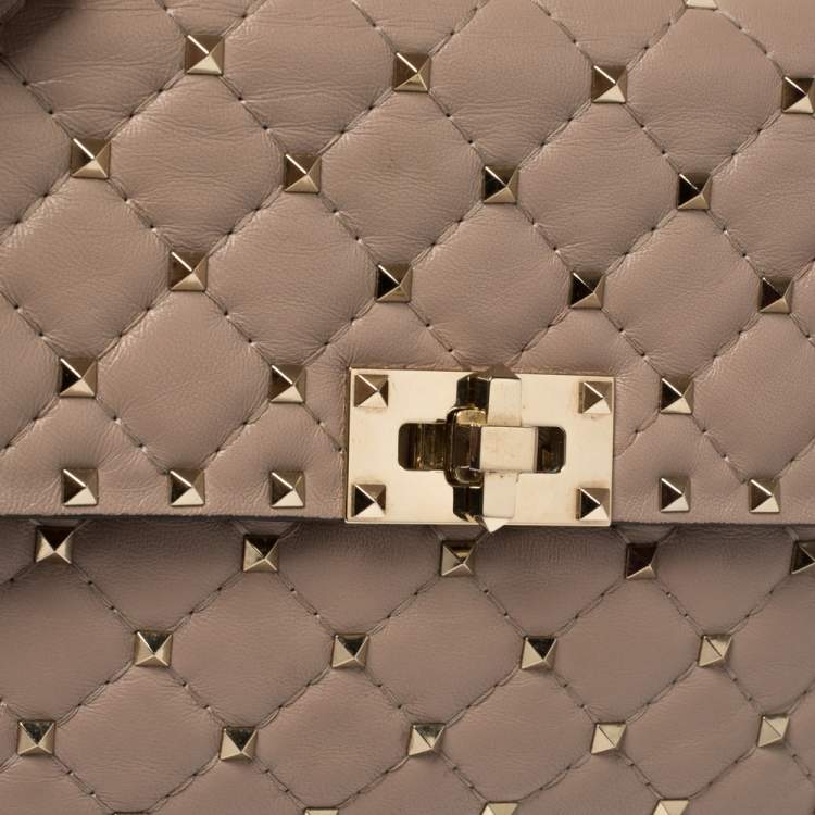 Pre Owned Valentino Old Rose Leather Medium Rockstud Spike Top Handle Bag