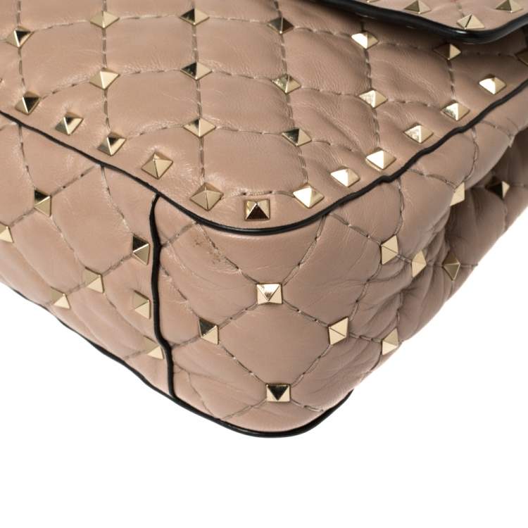 Pre Owned Valentino Old Rose Leather Medium Rockstud Spike Top Handle Bag