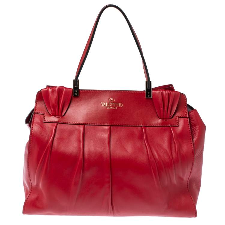 مملوكة مسبقًا Valentino Red Leather Aphrodite Bow Top Handle Bag