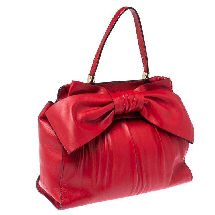 مملوكة مسبقًا Valentino Red Leather Aphrodite Bow Top Handle Bag