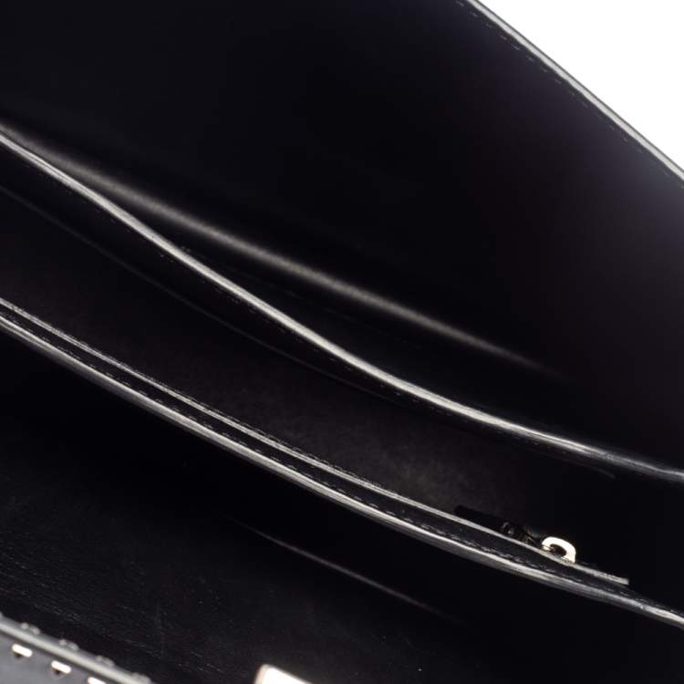Pre Owned Valentino Black Leather Rockstud Flap Top Handle Bag