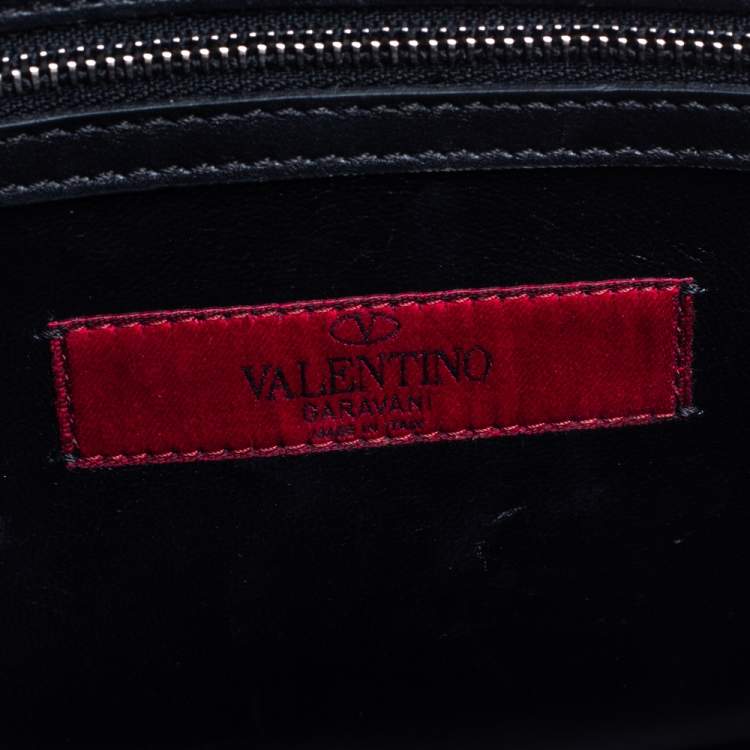 Pre Owned Valentino Black Leather Rockstud Flap Top Handle Bag