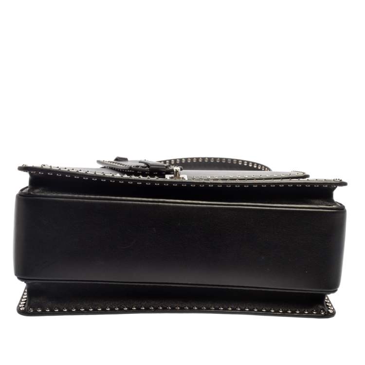 Pre Owned Valentino Black Leather Rockstud Flap Top Handle Bag