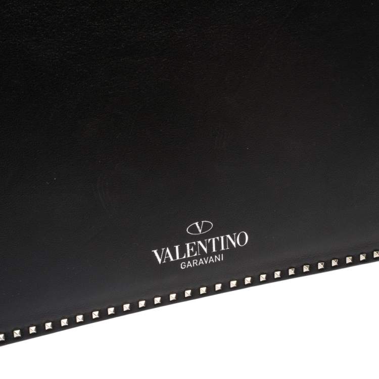 Pre Owned Valentino Black Leather Rockstud Flap Top Handle Bag