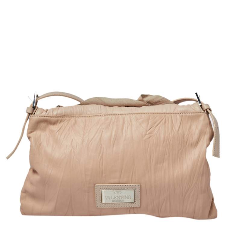 Pre Owned Valentino Beige Crinkled Leather Petal Messenger Bag