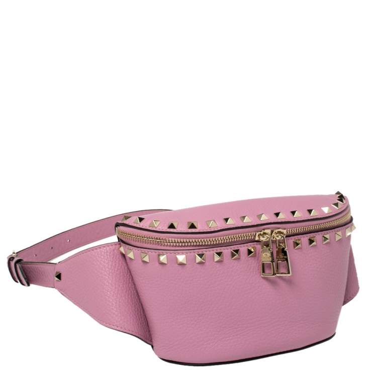 Pre Owned Valentino Pink Leather Studded Belt Bag