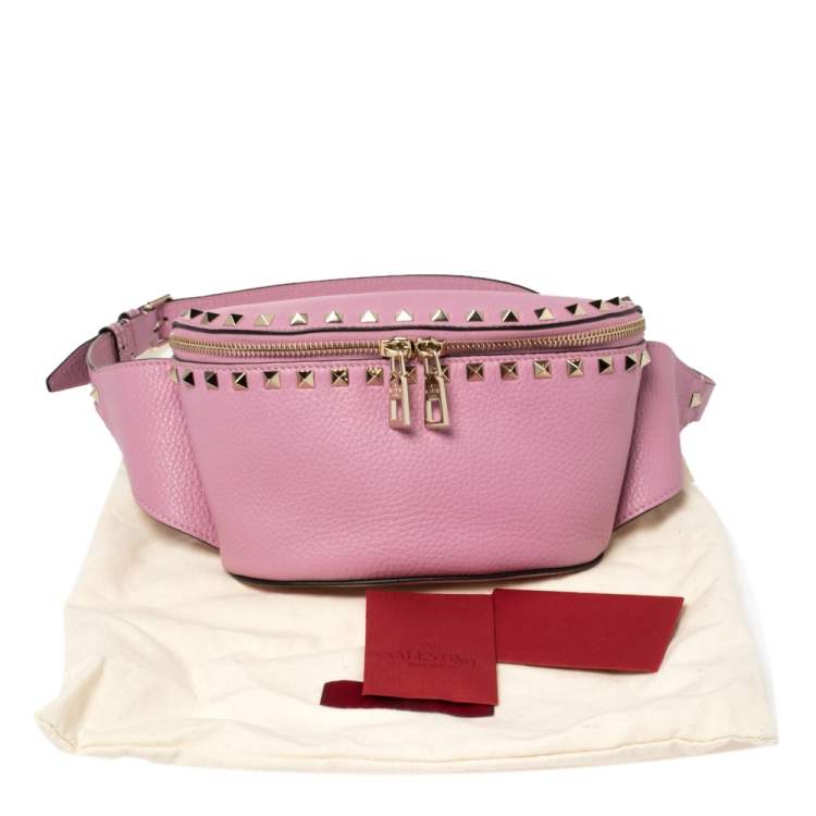 Pre Owned Valentino Pink Leather Studded Belt Bag