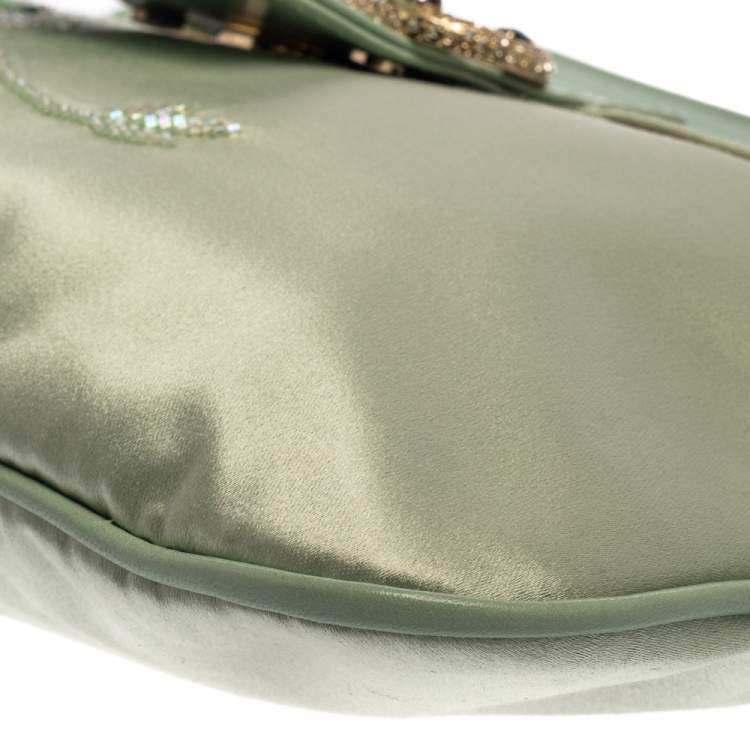 Pre Owned Valentino Mint Green Satin and Leather VRing Crystal Embellished Hobo