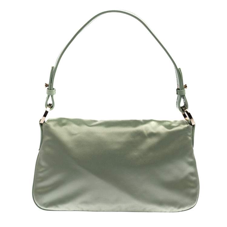 Pre Owned Valentino Mint Green Satin and Leather VRing Crystal Embellished Hobo