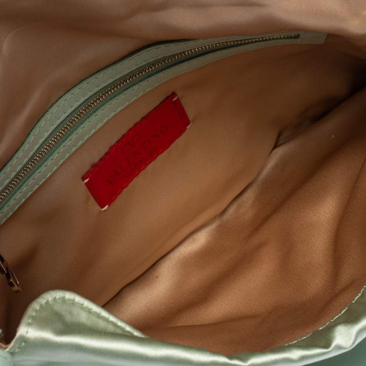 Pre Owned Valentino Mint Green Satin and Leather VRing Crystal Embellished Hobo