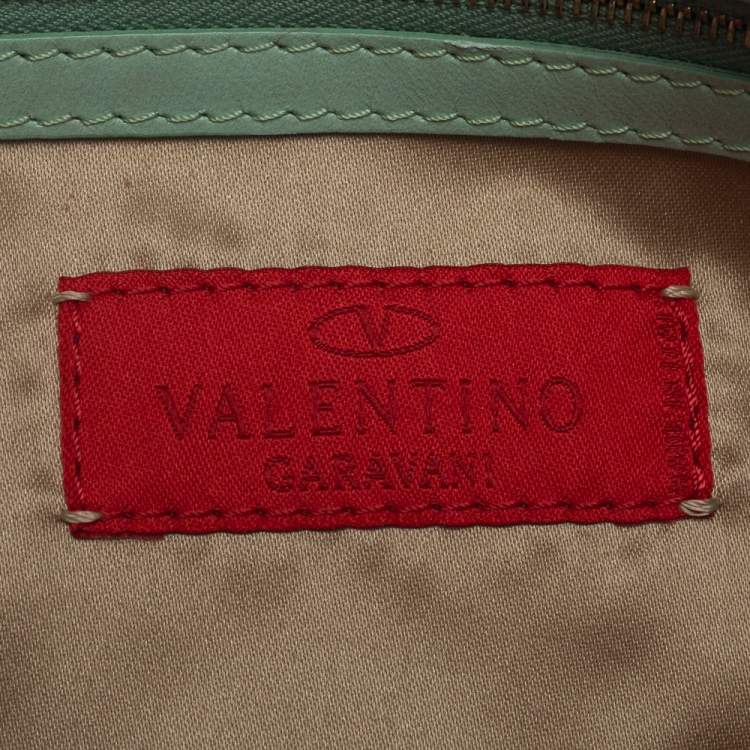 Pre Owned Valentino Mint Green Satin and Leather VRing Crystal Embellished Hobo