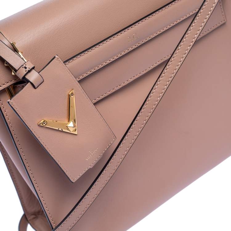 Pre Owned Valentino Beige Leather My Rockstud Top Handle Bag