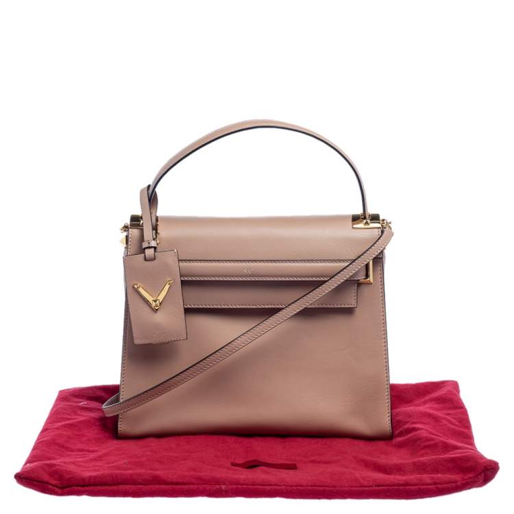 Pre Owned Valentino Beige Leather My Rockstud Top Handle Bag