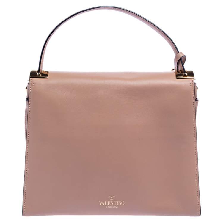 Pre Owned Valentino Beige Leather My Rockstud Top Handle Bag