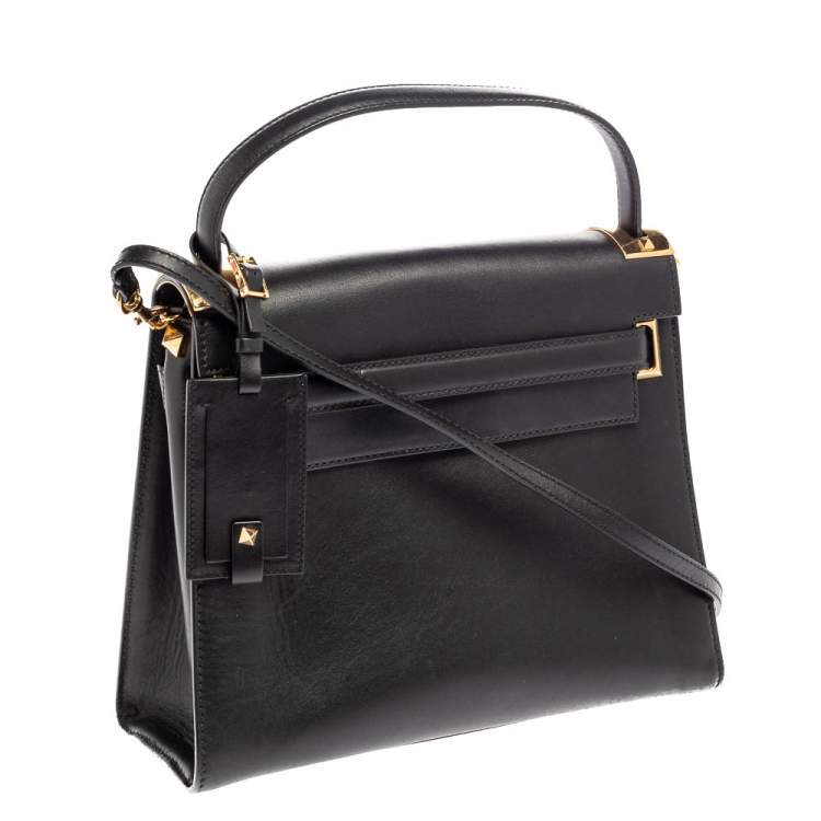 Pre Owned Valentino Black Leather My Rockstud Top Handle Bag