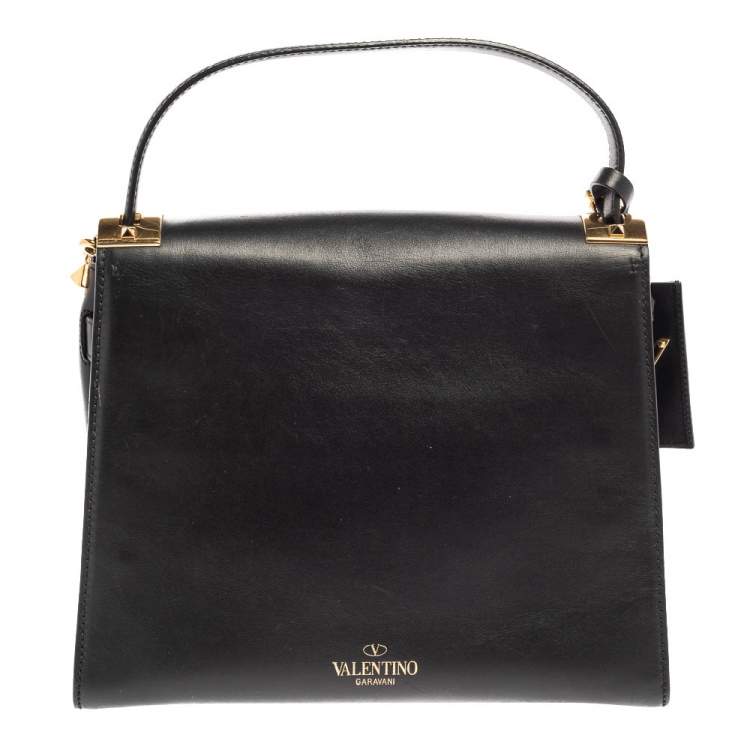Pre Owned Valentino Black Leather My Rockstud Top Handle Bag