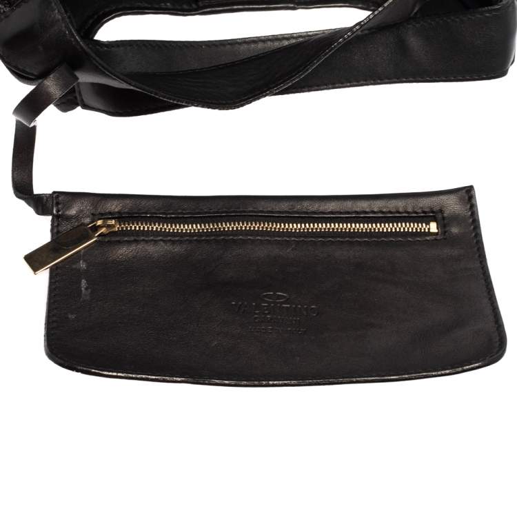 Pre Owned Valentino Black Embroidered Nylon Medium Nuage Bow Hobo