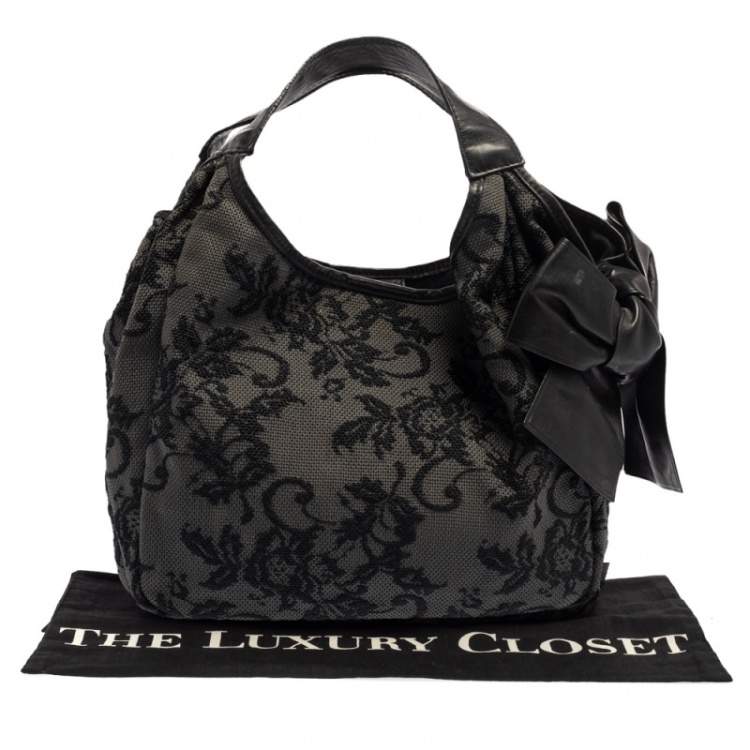Pre Owned Valentino Black Embroidered Nylon Medium Nuage Bow Hobo