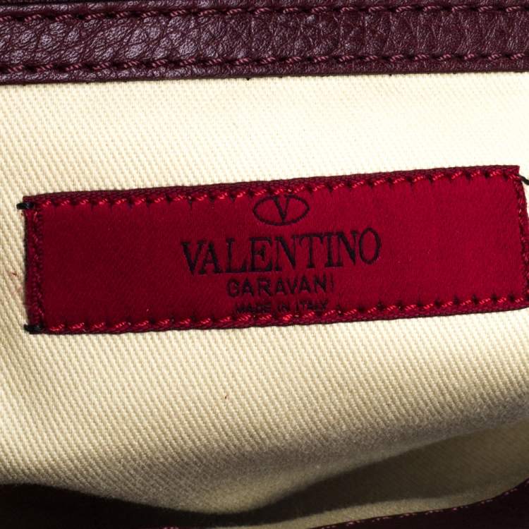 Pre Owned Valentino Burgundy/Beige Leather Aphrodite Bow Top Handle Bag