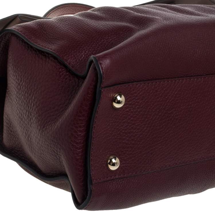Pre Owned Valentino Burgundy/Beige Leather Aphrodite Bow Top Handle Bag