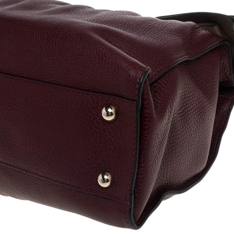 Pre Owned Valentino Burgundy/Beige Leather Aphrodite Bow Top Handle Bag