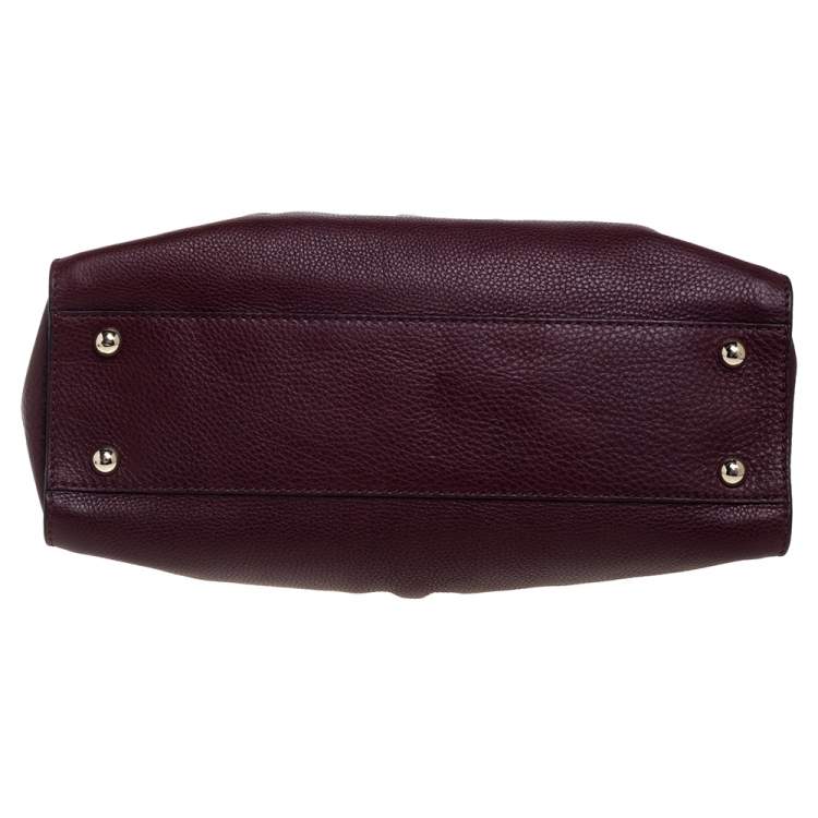 Pre Owned Valentino Burgundy/Beige Leather Aphrodite Bow Top Handle Bag
