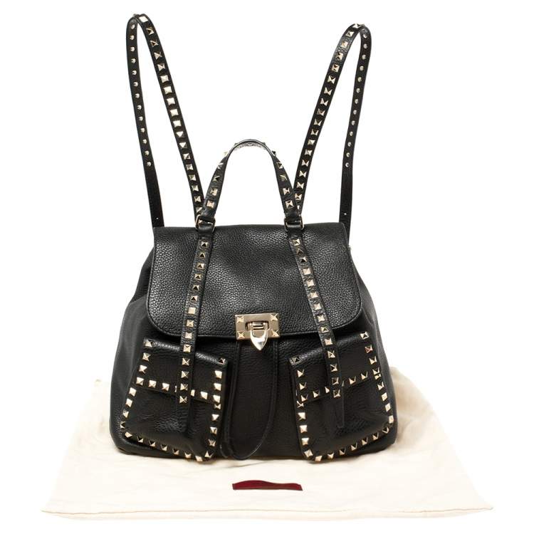 Pre Owned Valentino Black Leather Rockstud Backpack