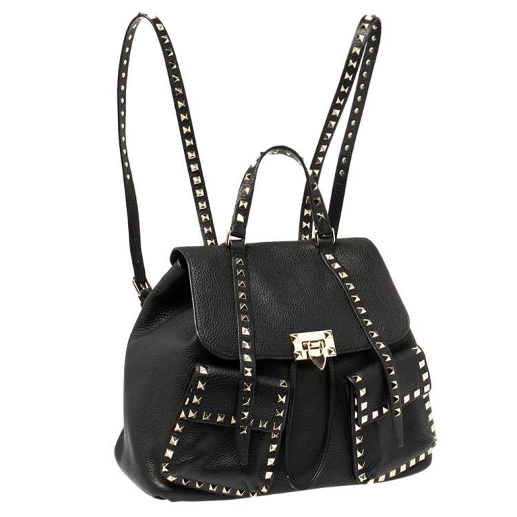 Pre Owned Valentino Black Leather Rockstud Backpack