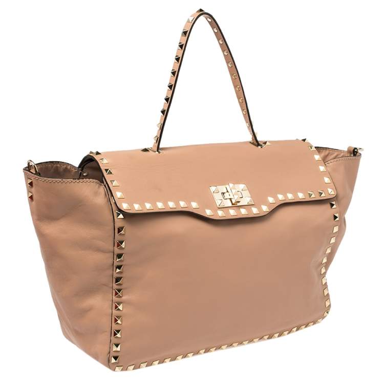Pre Owned Valentino Pink Soft Leather Rockstud Top Handle Bag
