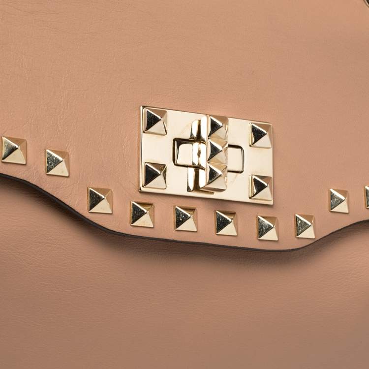 Pre Owned Valentino Pink Soft Leather Rockstud Top Handle Bag