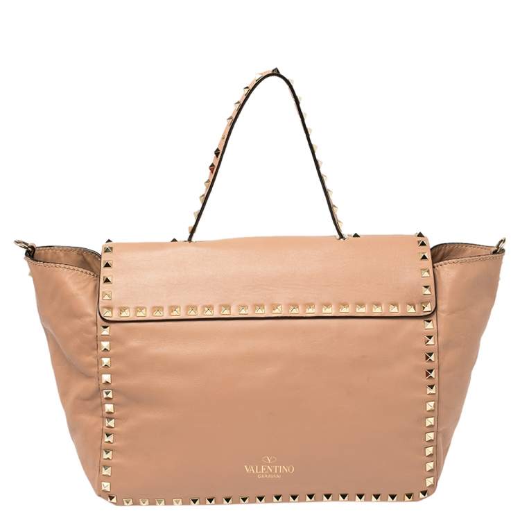 Pre Owned Valentino Pink Soft Leather Rockstud Top Handle Bag