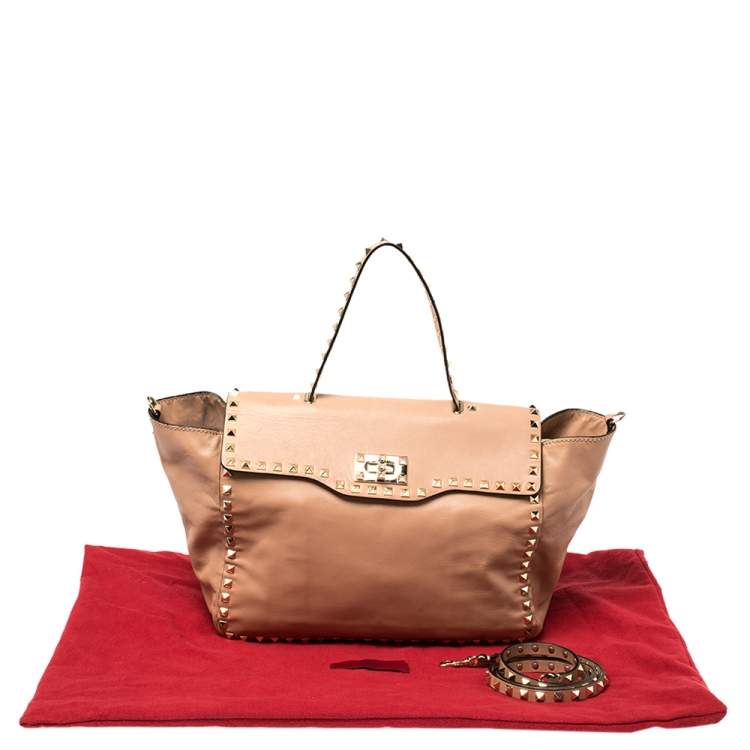 Pre Owned Valentino Pink Soft Leather Rockstud Top Handle Bag
