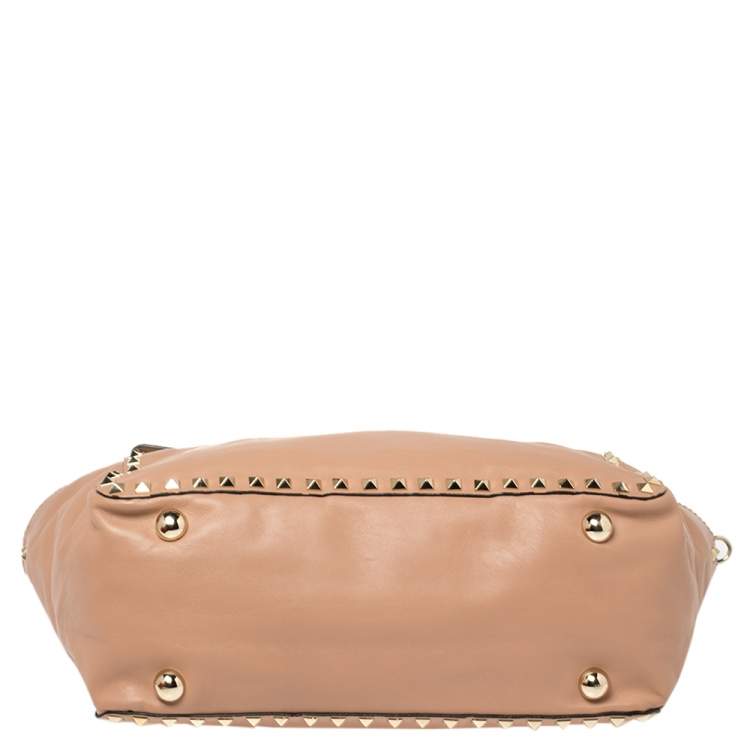 Pre Owned Valentino Pink Soft Leather Rockstud Top Handle Bag