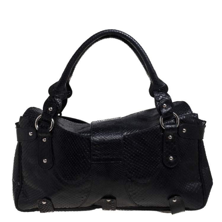 Pre Owned Valentino Black Python Leather Satchel