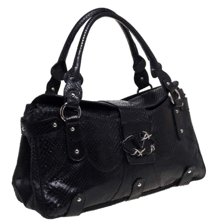 Pre Owned Valentino Black Python Leather Satchel