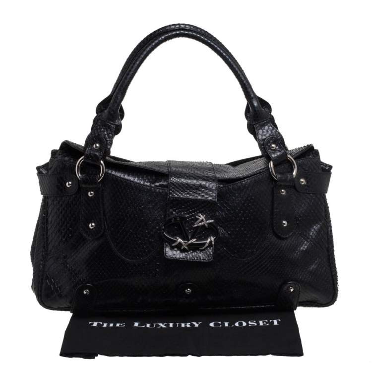 Pre Owned Valentino Black Python Leather Satchel