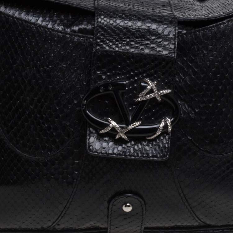 Pre Owned Valentino Black Python Leather Satchel