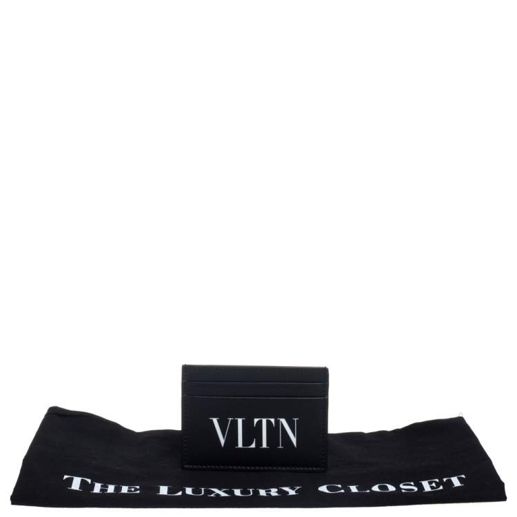 Pre Owned Valentino Black Leather Vltn Logo Card Holder