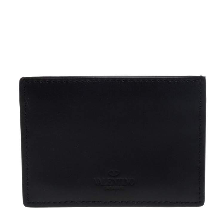 Pre Owned Valentino Black Leather Vltn Logo Card Holder
